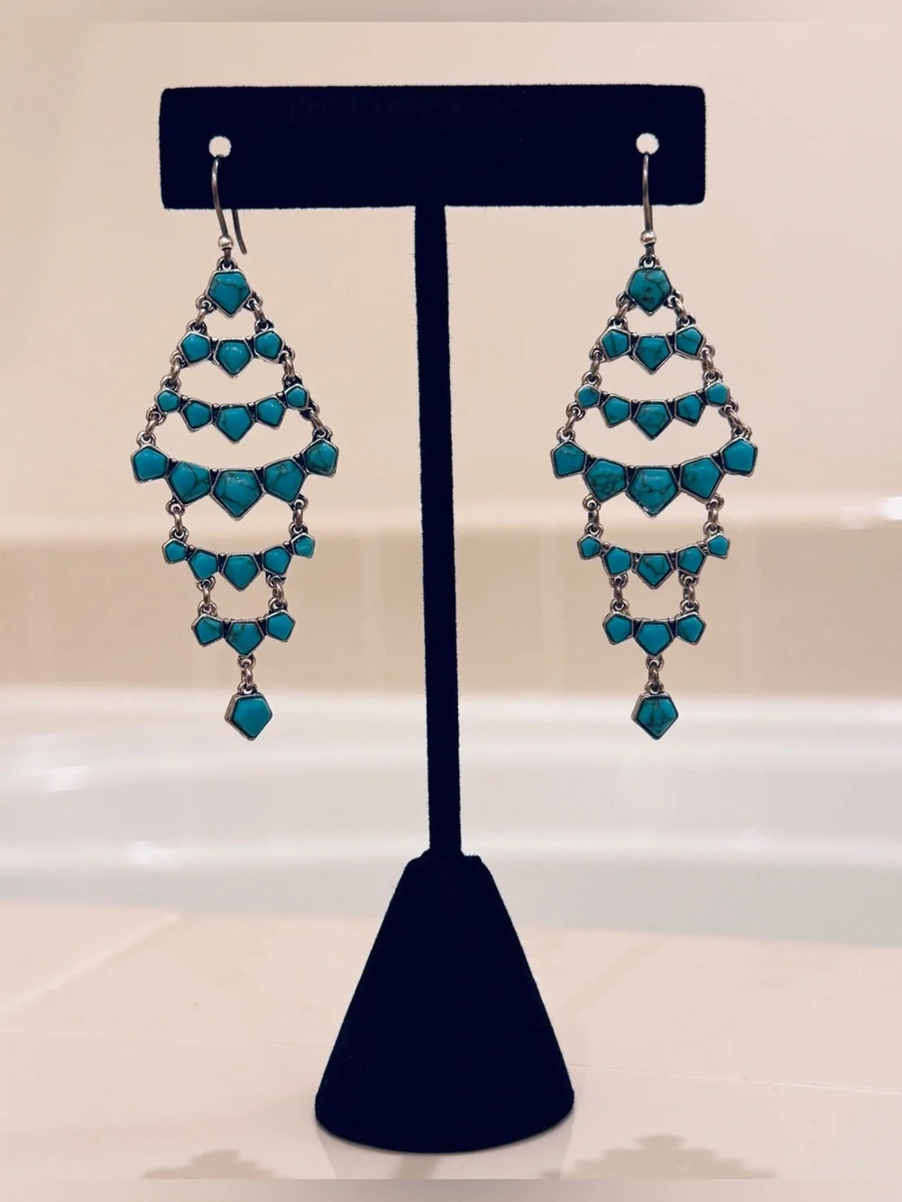 Lucky Brand “Emerson” Silver and Turquoise Chandelier Drop Earrings NEW!